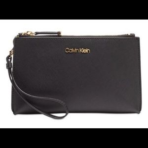 Calvin Klein Saffiano Leather Wristlet Black